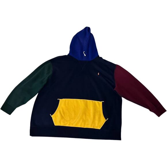 POLO RALPH LAUREN Mens Multi Color-block Fleece Hoodie Sweatshirt Big & Tall 4XB